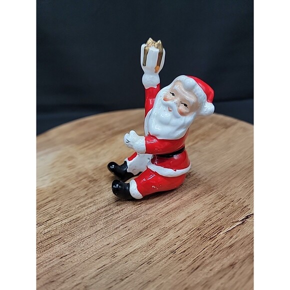 Vintage Napco Taper Candlestick Hugger Ceramic Santa Figure Holiday Decor - Picture 1 of 10